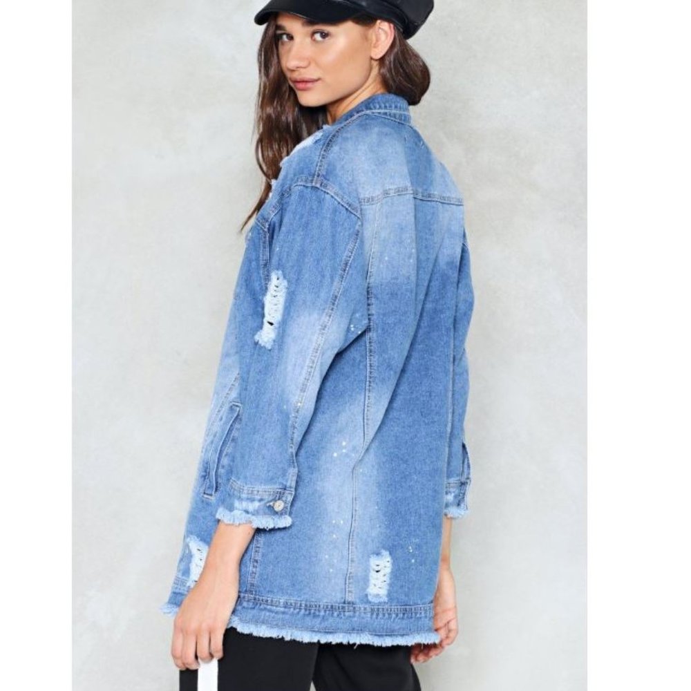 Nasty Gal Distressed Oversized Denim Jacket - Picture 2 of 7